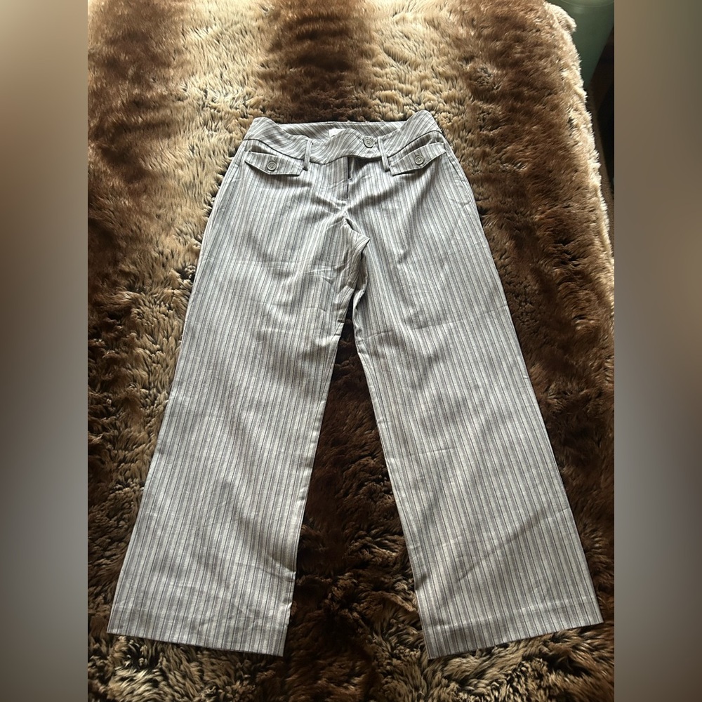 Ann Taylor LOFT Grey Striped 4-Pocket Wide Leg Work Pants, Y2K Vintage, Size 2